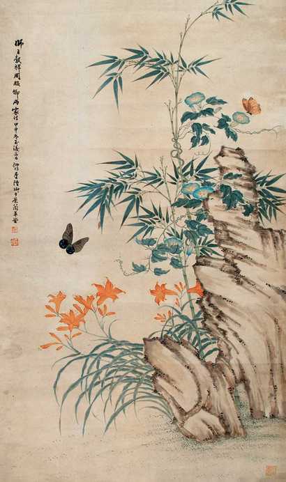 陆抑非 花蝶 立轴